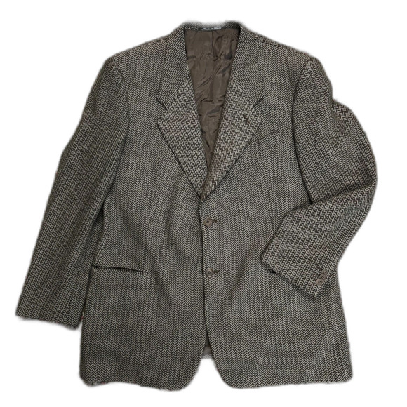 Giorgio Armani Made In Italy Tan Black Chevron Pattern Wool Cashmere Blazer 44R - Picture 1 of 15